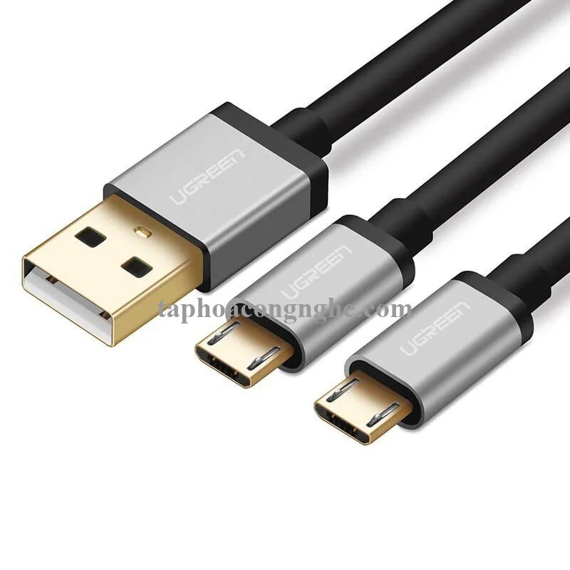 Ugreen 40347 0.5M màu Đen Cáp sạc truyền dữ liệu USB 2.0 sang 2 đầu MICRO USB cao cấp US196 30040347